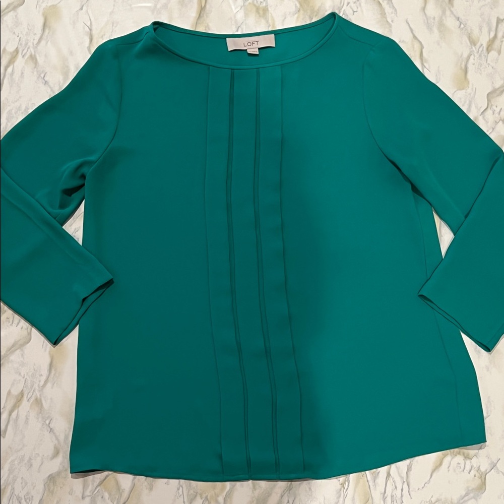 LOFT Green Pleated Shirt XS